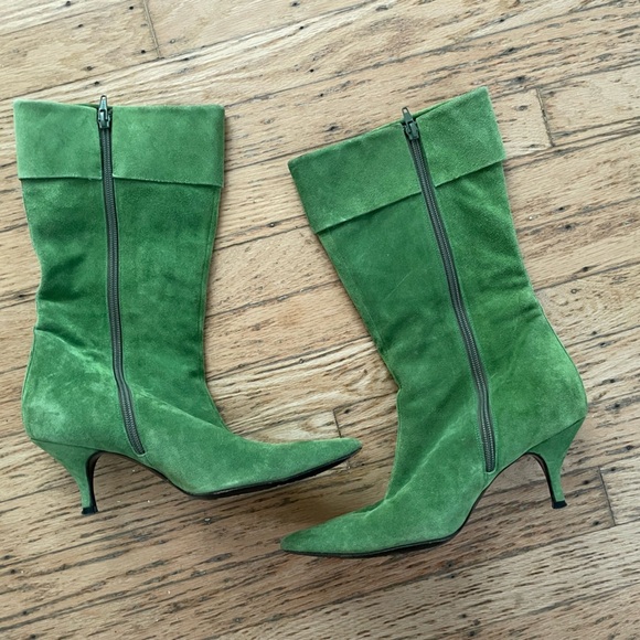 Vero Cuoio vintage Italian suede Green Heeled Boots - Picture 3 of 11